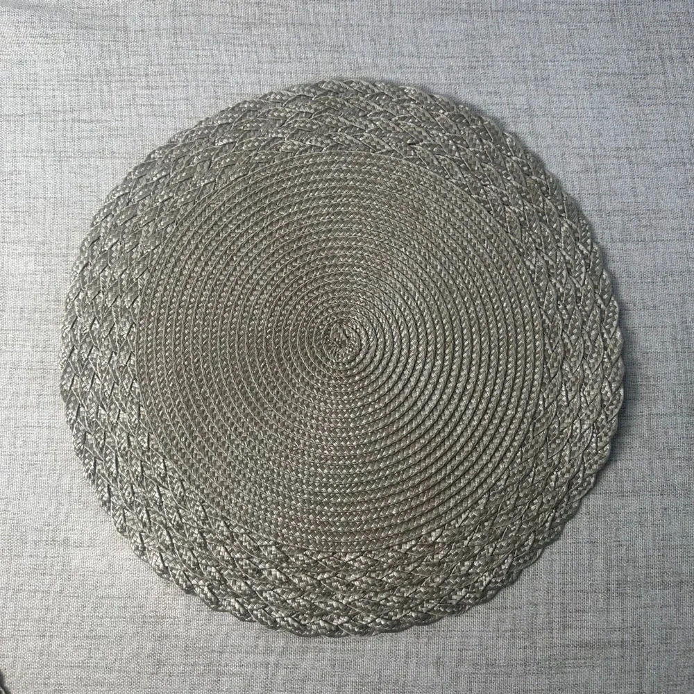 Set of 6 Round Braided Champagne Silver Placemats Chargers 15